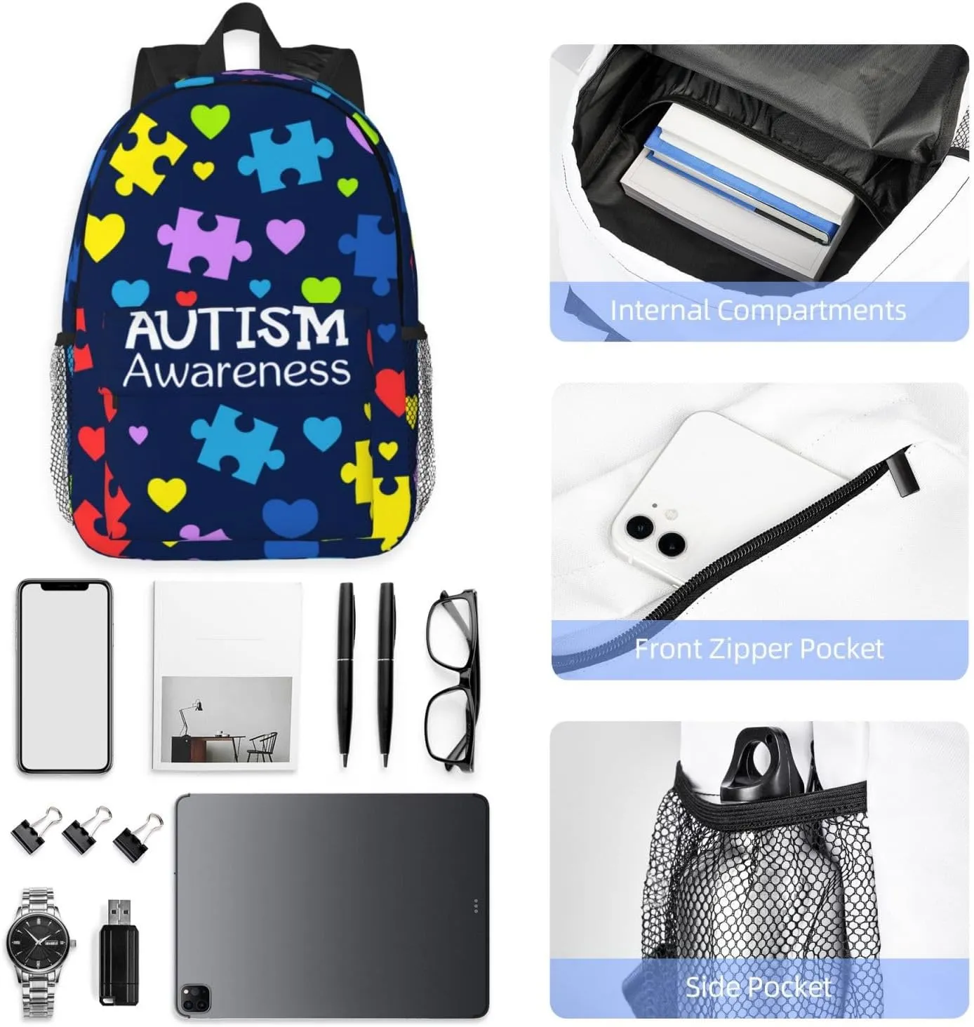 Autism Backpack Autism Awareness Casual Lightweight Travel Daypack Backpacks for Men Women Laptop Bags