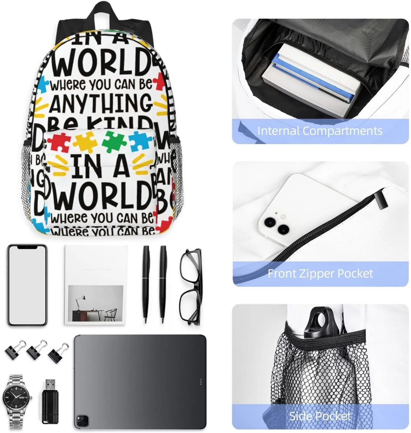 Autism Backpack Autism Awareness Casual Lightweight Travel Daypack Backpacks for Men Women Laptop Bags