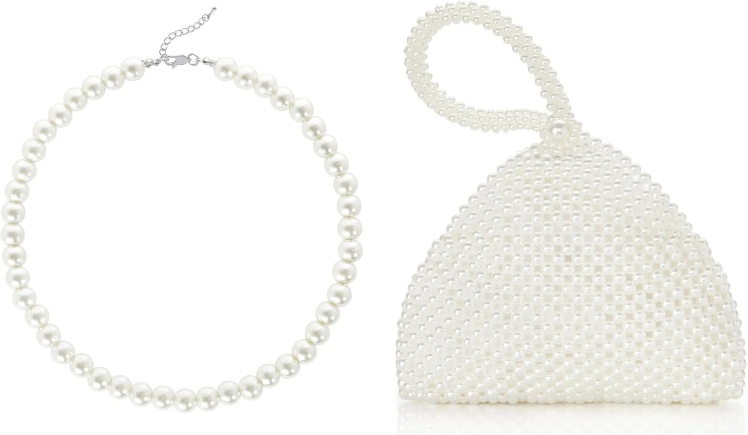 BABEYOND Round Imitation Pearl Necklace Wedding Pearl Necklace for Brides Pearl Clutch Purse Evening Bags for Women Elegant Triangle Purse