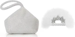BABEYOND Women's Beaded Clutch Evening Bags Vintage Elegant Triangle Purse for 1920s Party Prom Wedding 1920s Marabou Feather Fan Bridal Feather Bouquet Bridesmaids Fan