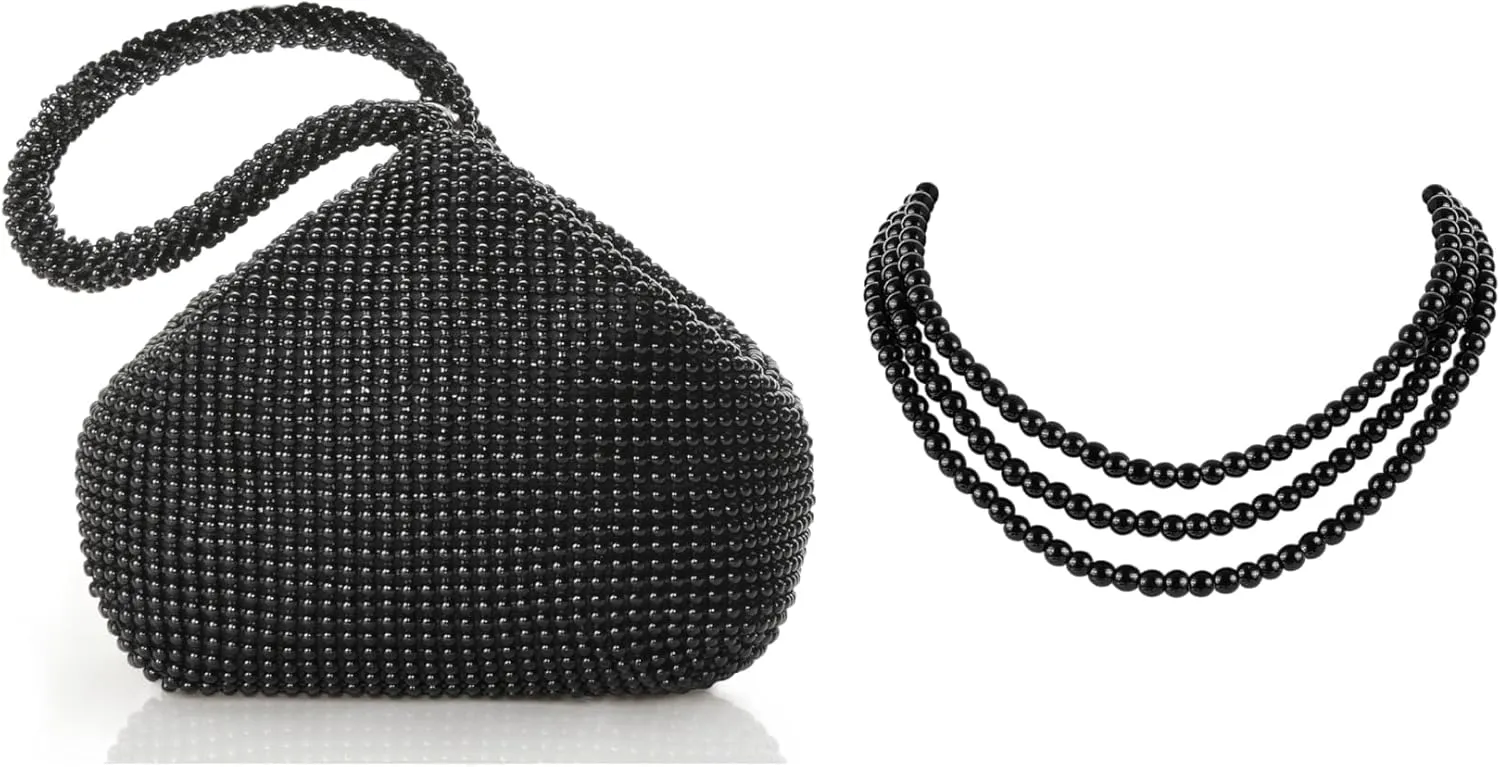 BABEYOND Women's Beaded Clutch Evening Bags Vintage Elegant Triangle Purse for 1920s Party Prom Wedding Round Imitation Pearl Necklace