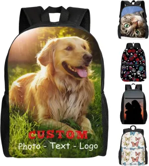 Backpack for Men Women, Personalized Laptop Backpacks with Photo Text Image, Customize Travel Backpack Work Backpack