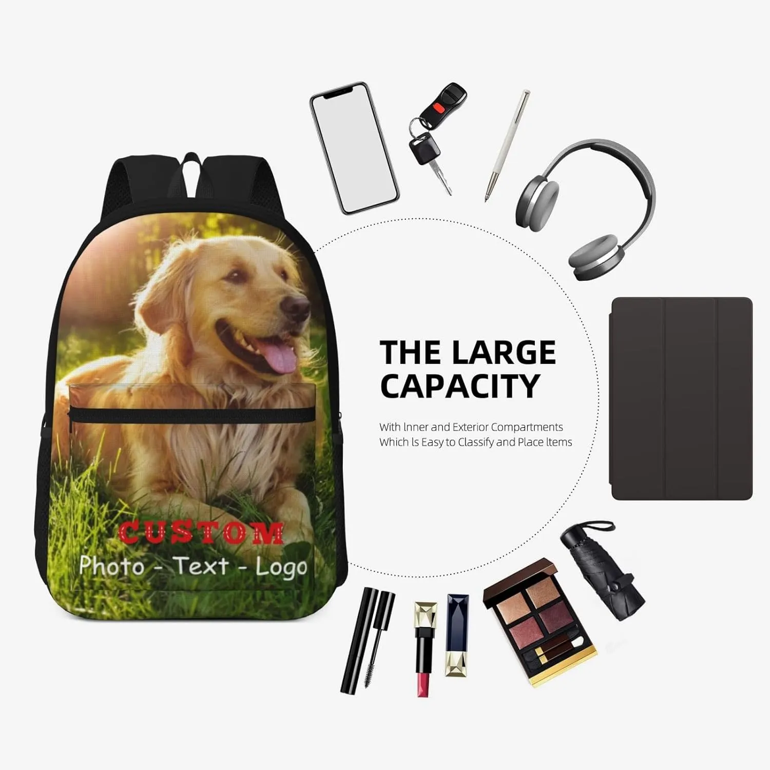 Backpack for Men Women, Personalized Laptop Backpacks with Photo Text Image, Customize Travel Backpack Work Backpack