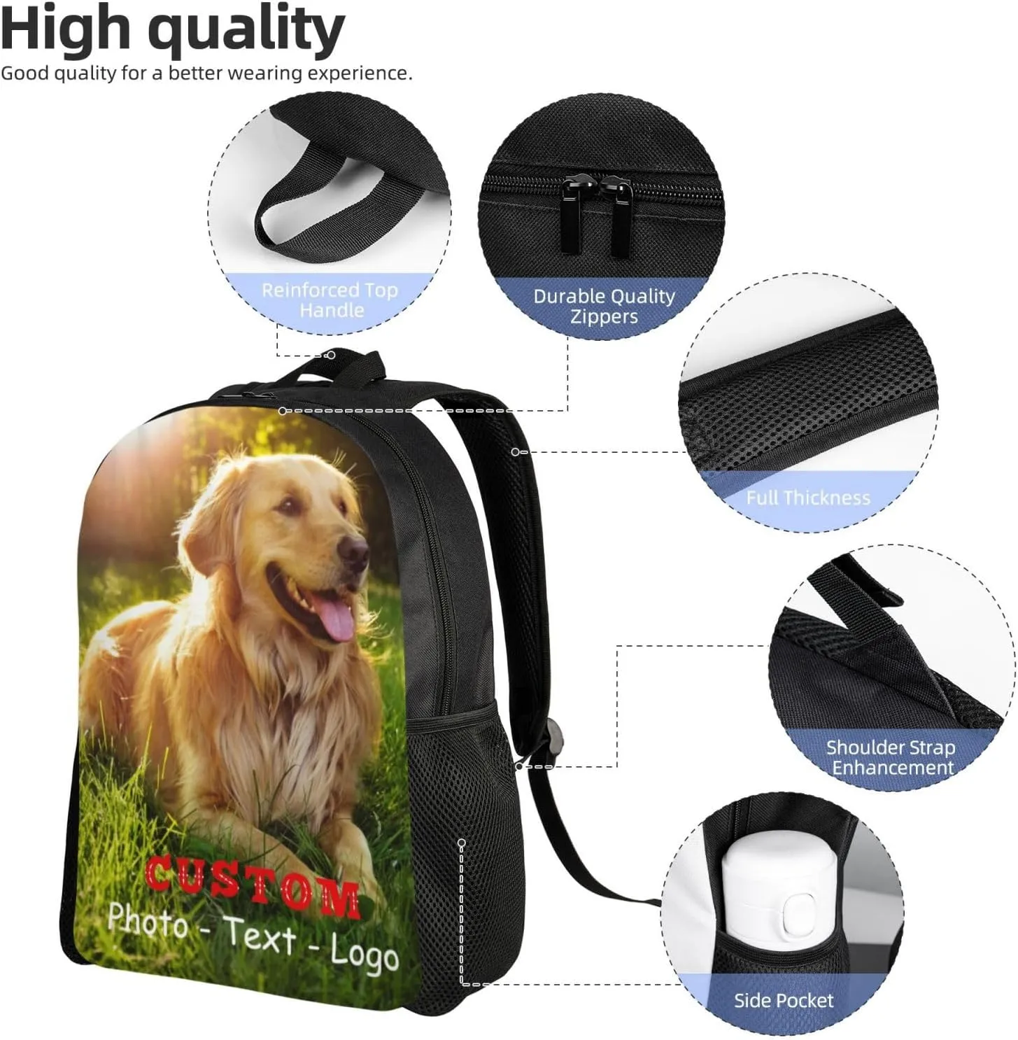 Backpack for Men Women, Personalized Laptop Backpacks with Photo Text Image, Customize Travel Backpack Work Backpack