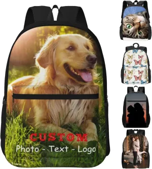 Backpack for Men Women, Personalized Laptop Backpacks with Photo Text Image, Customize Travel Backpack Work Backpack