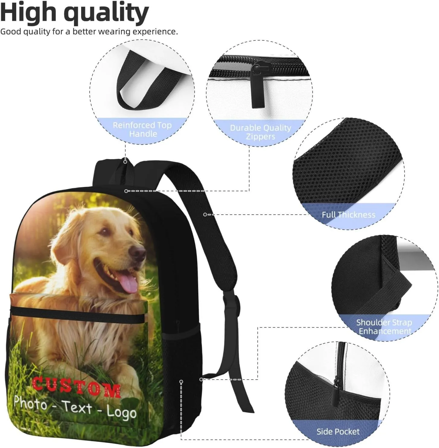 Backpack for Men Women, Personalized Laptop Backpacks with Photo Text Image, Customize Travel Backpack Work Backpack