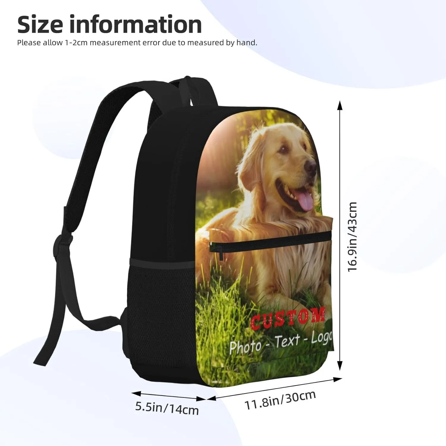 Backpack for Men Women, Personalized Laptop Backpacks with Photo Text Image, Customize Travel Backpack Work Backpack