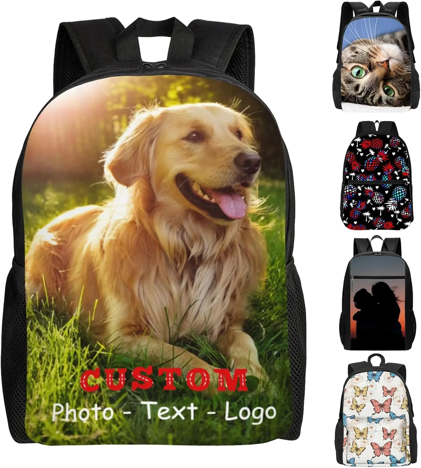 Backpack for Men Women, Personalized Laptop Backpacks with Photo Text Image, Customize Travel Backpack Work Backpack