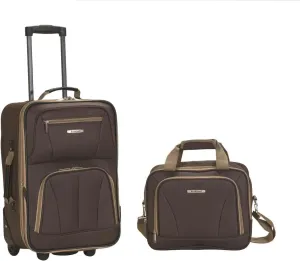 Beachy Beauty Expandable Carry On Luggage Set, 2 Piece, Brown, Telescoping Handle, Push-Button Self-Locking, Front Full Size Zipper