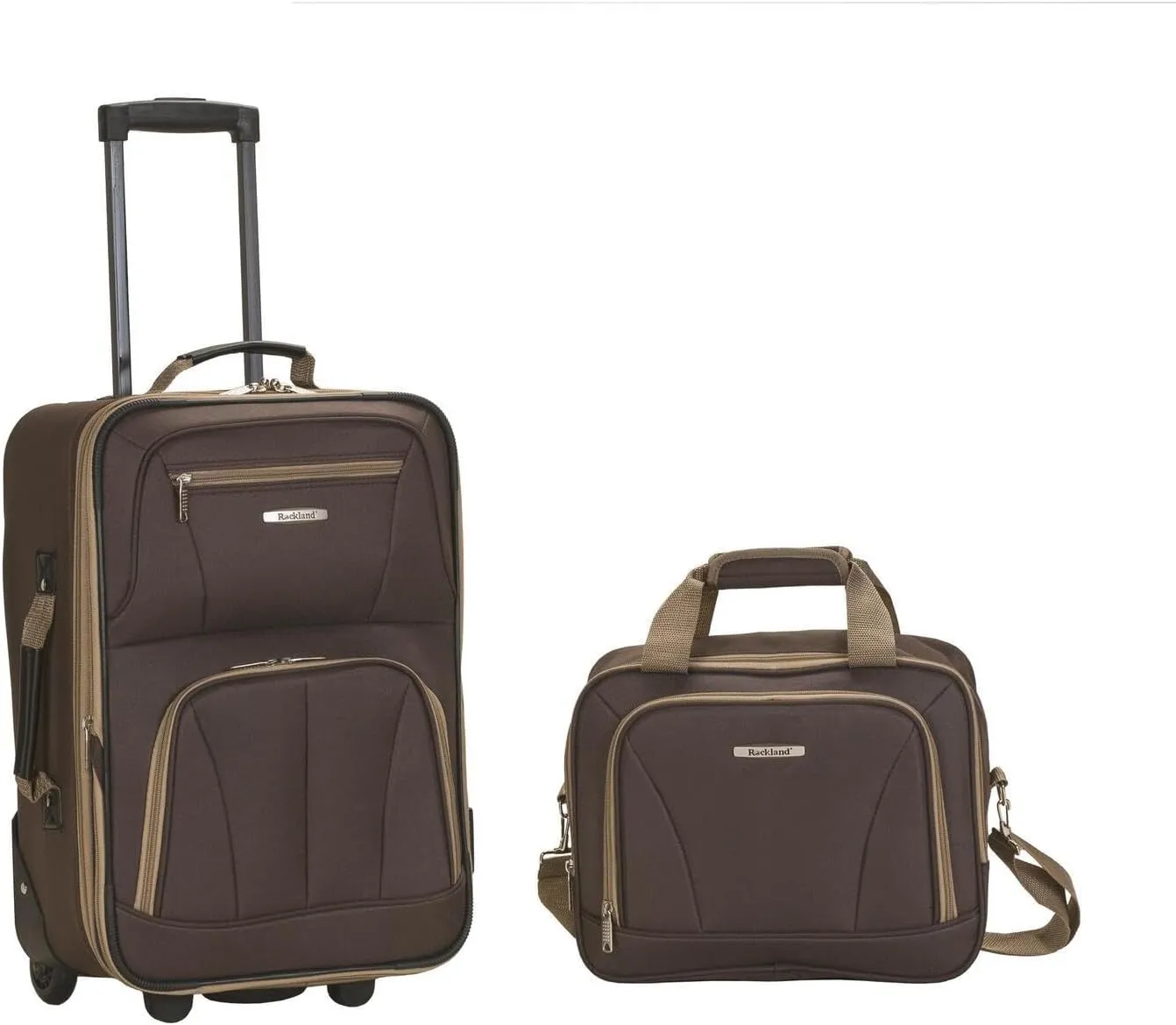 Beachy Beauty Expandable Carry On Luggage Set, 2 Piece, Brown, Telescoping Handle, Push-Button Self-Locking, Front Full Size Zipper