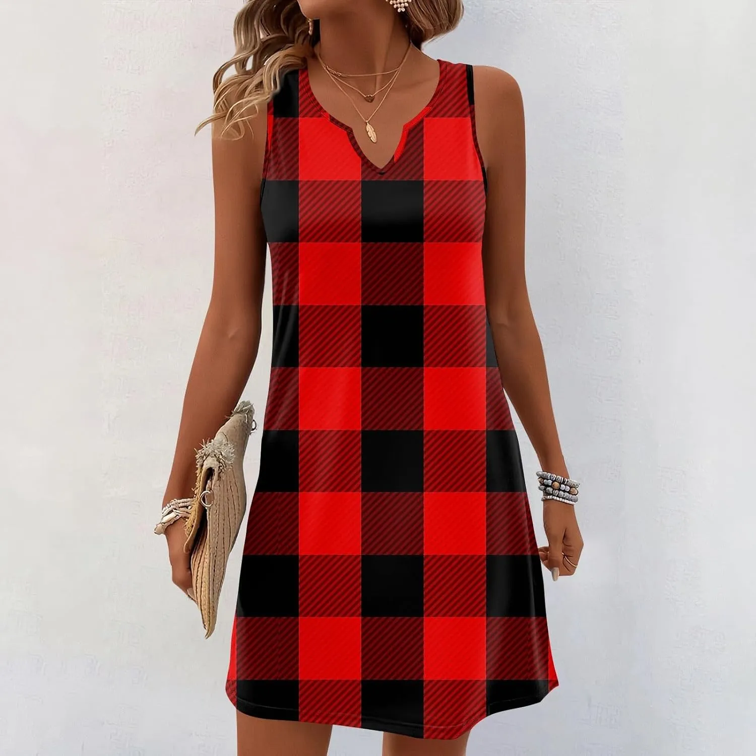 Beachy Dresses for Women 2025 Summer V-Neck Geometric Print Sleeveless Tank Mini Sundress,S-3XL