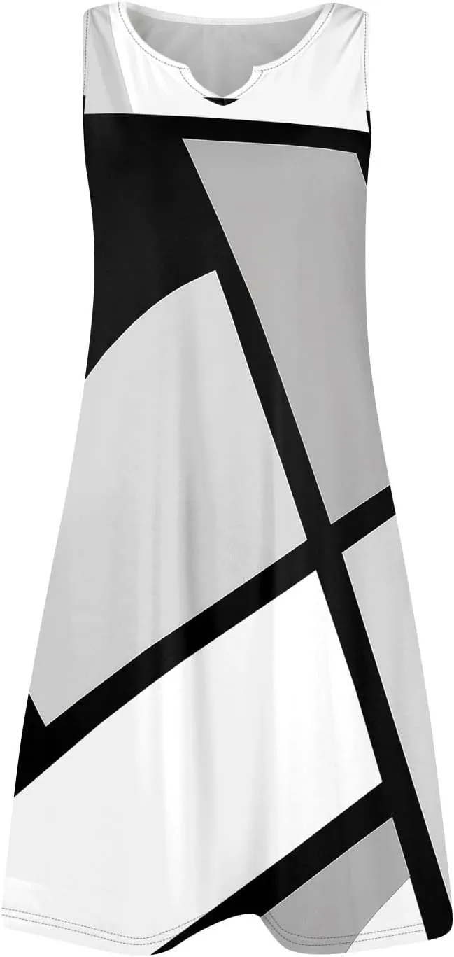 Beachy Dresses for Women 2025 Summer V-Neck Geometric Print Sleeveless Tank Mini Sundress,S-3XL