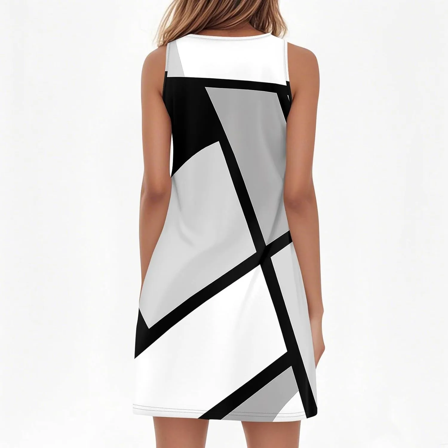 Beachy Dresses for Women 2025 Summer V-Neck Geometric Print Sleeveless Tank Mini Sundress,S-3XL