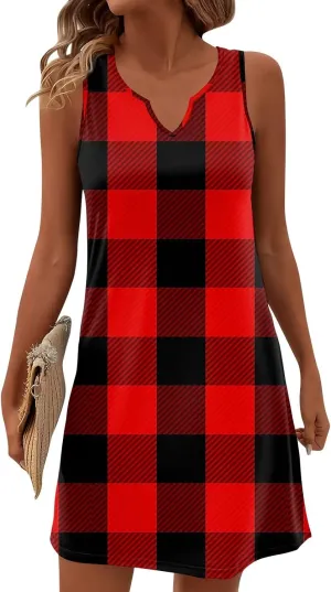 Beachy Dresses for Women 2025 Summer V-Neck Geometric Print Sleeveless Tank Mini Sundress,S-3XL