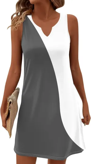 Beachy Dresses for Women 2025 Summer V-Neck Geometric Print Sleeveless Tank Mini Sundress,S-3XL