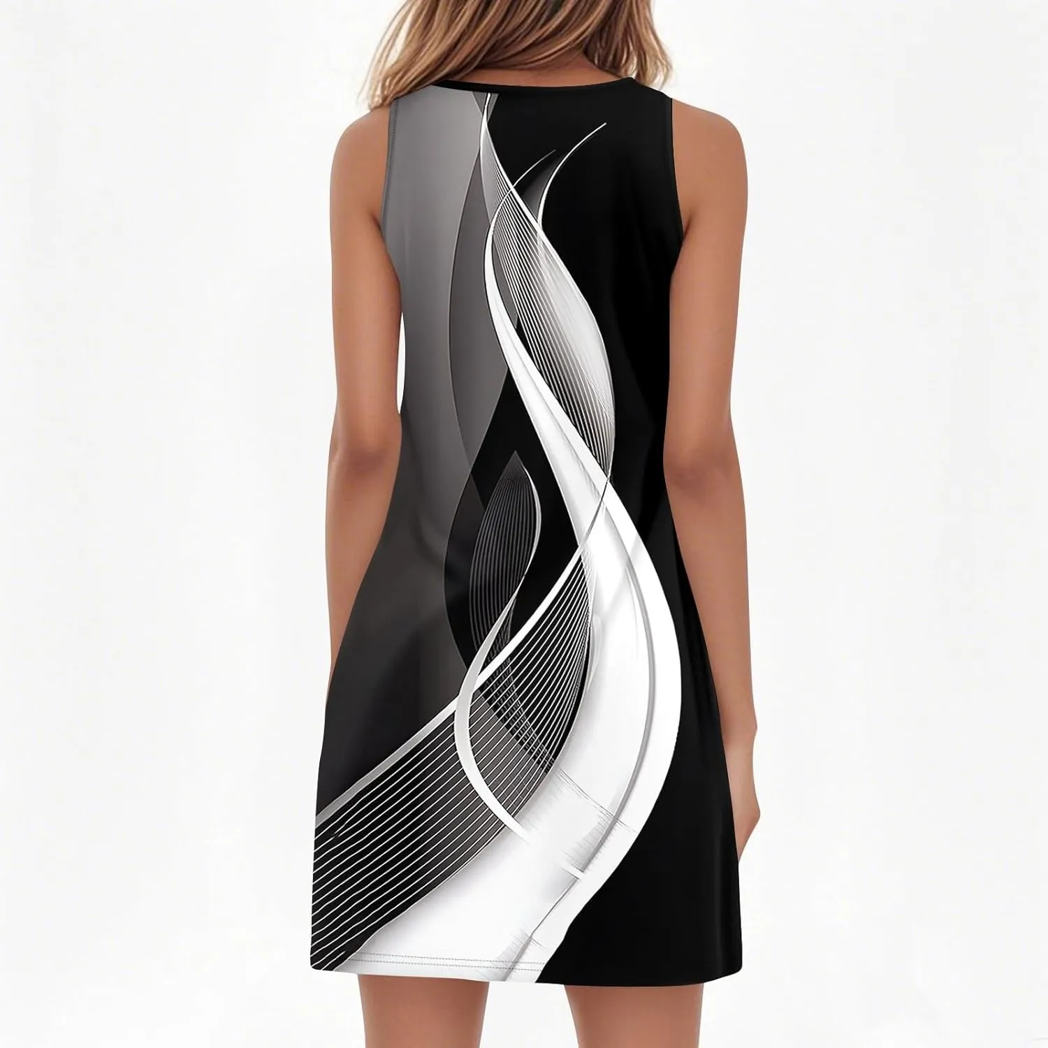 Beachy Dresses for Women 2025 Summer V-Neck Geometric Print Sleeveless Tank Mini Sundress,S-3XL
