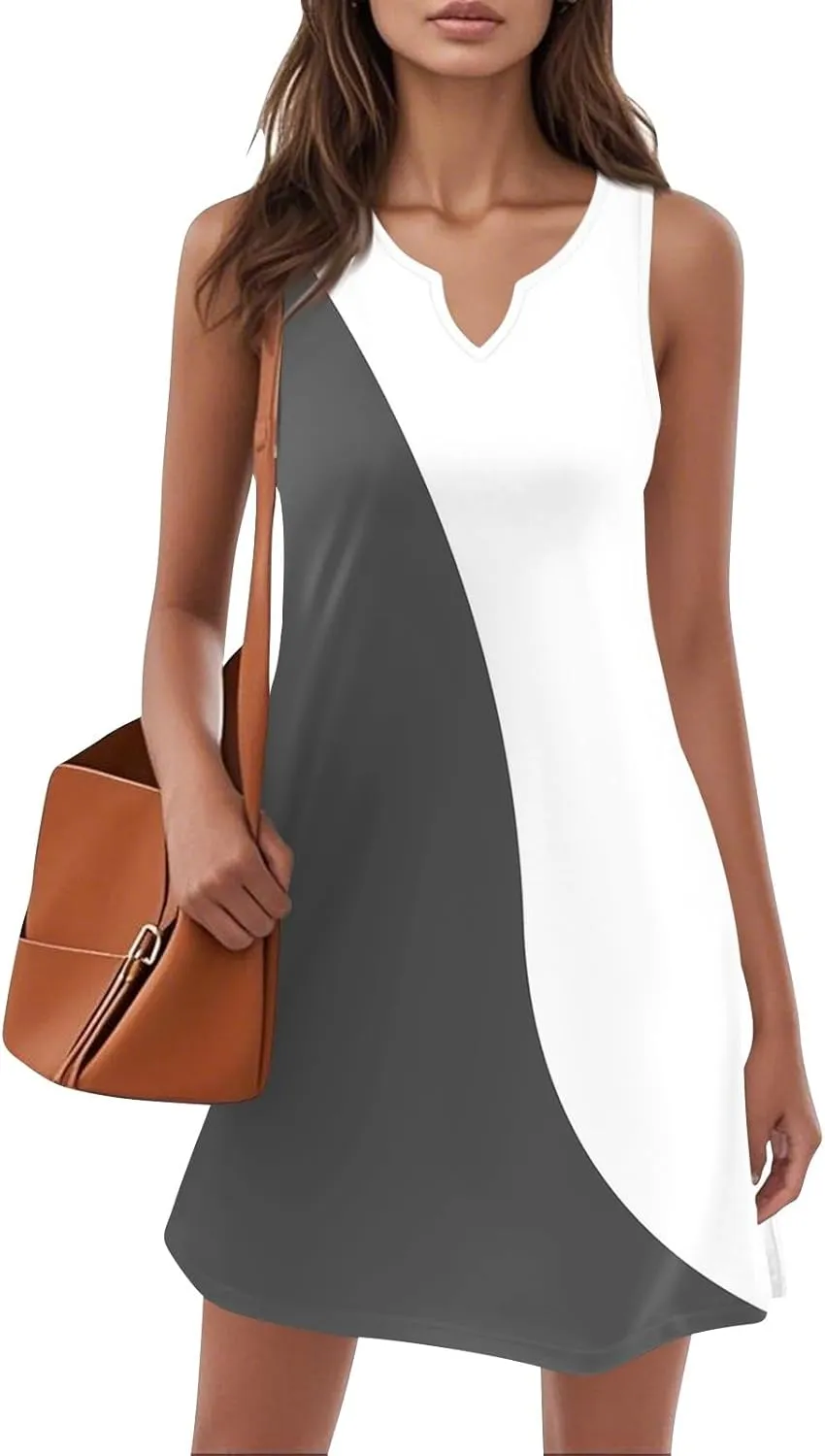 Beachy Dresses for Women 2025 Summer V-Neck Geometric Print Sleeveless Tank Mini Sundress,S-3XL