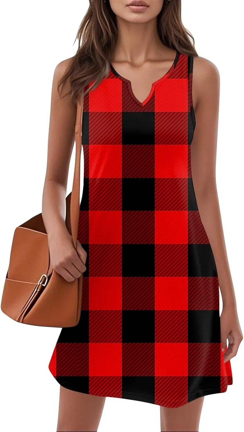 Beachy Dresses for Women 2025 Summer V-Neck Geometric Print Sleeveless Tank Mini Sundress,S-3XL