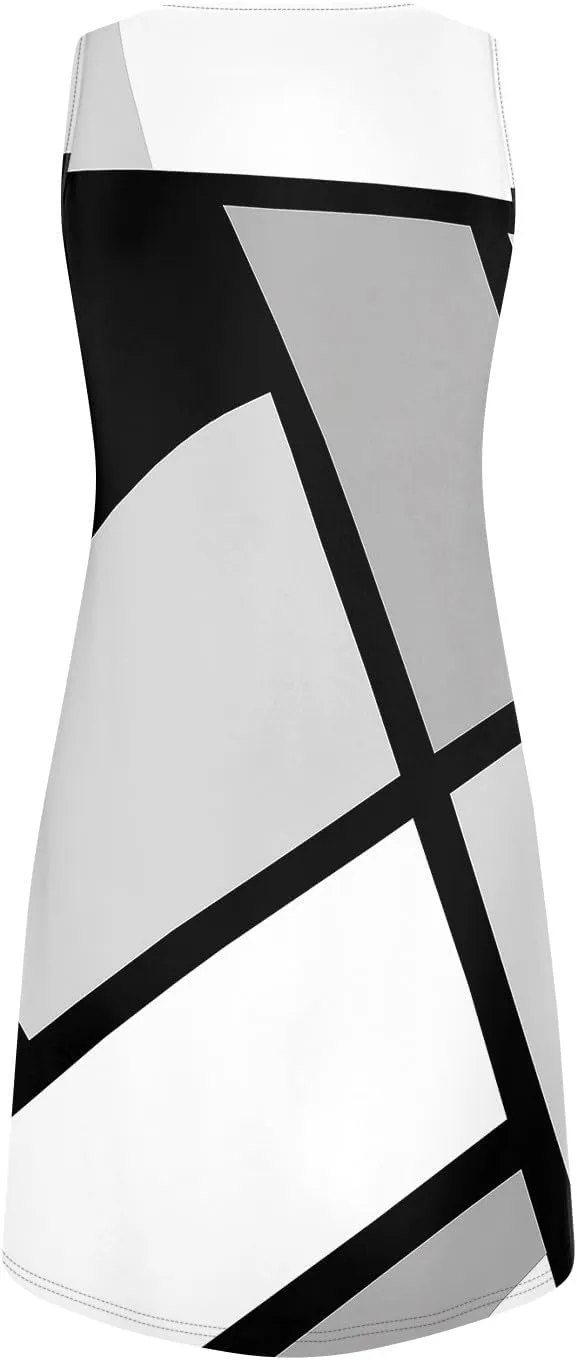 Beachy Dresses for Women 2025 Summer V-Neck Geometric Print Sleeveless Tank Mini Sundress,S-3XL
