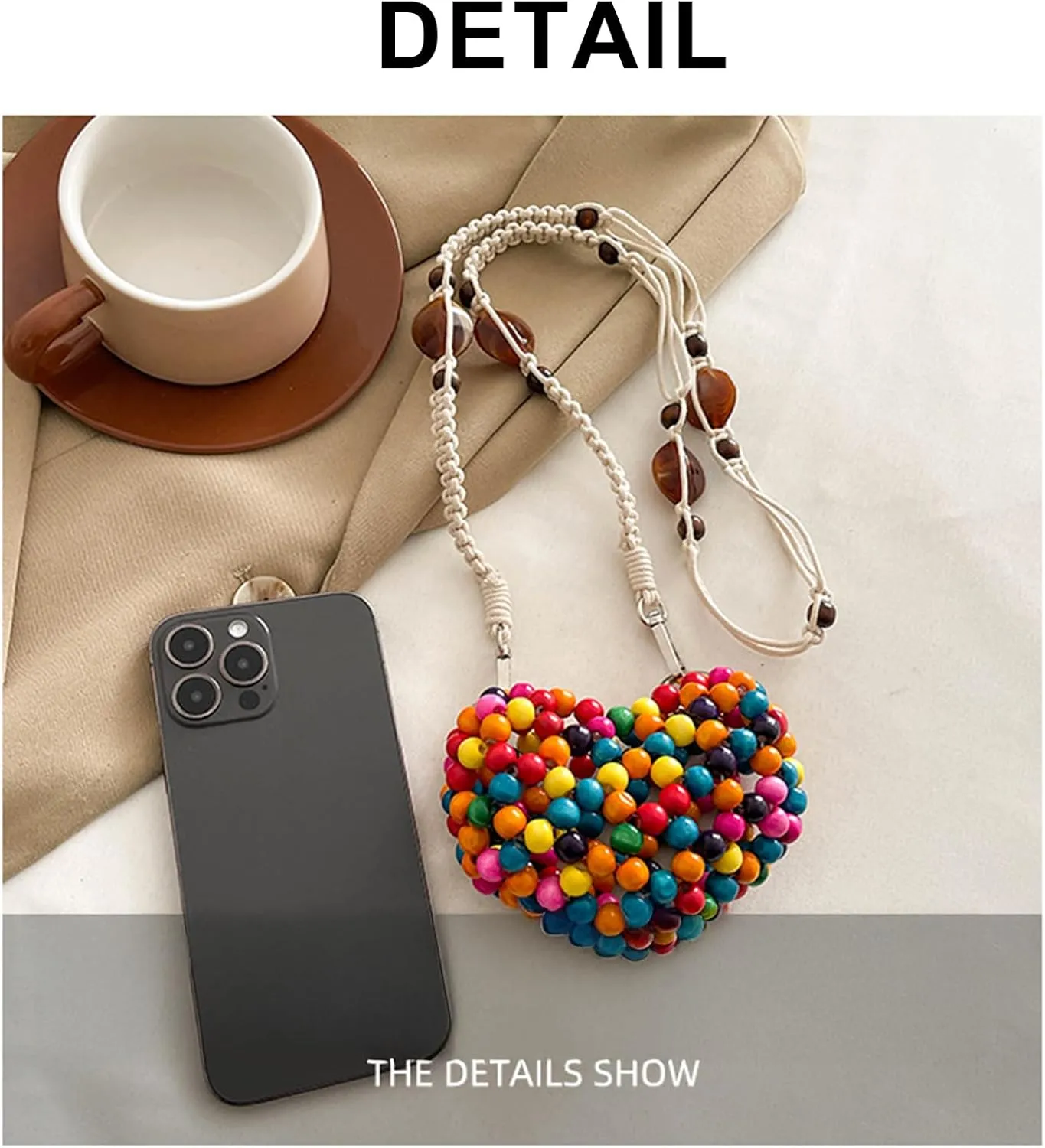 Beaded Purse Heart Mini Beaded Crossbody Bags for Women Cute Bag Fashion Purse with Rope Strap Party Beachy Bags