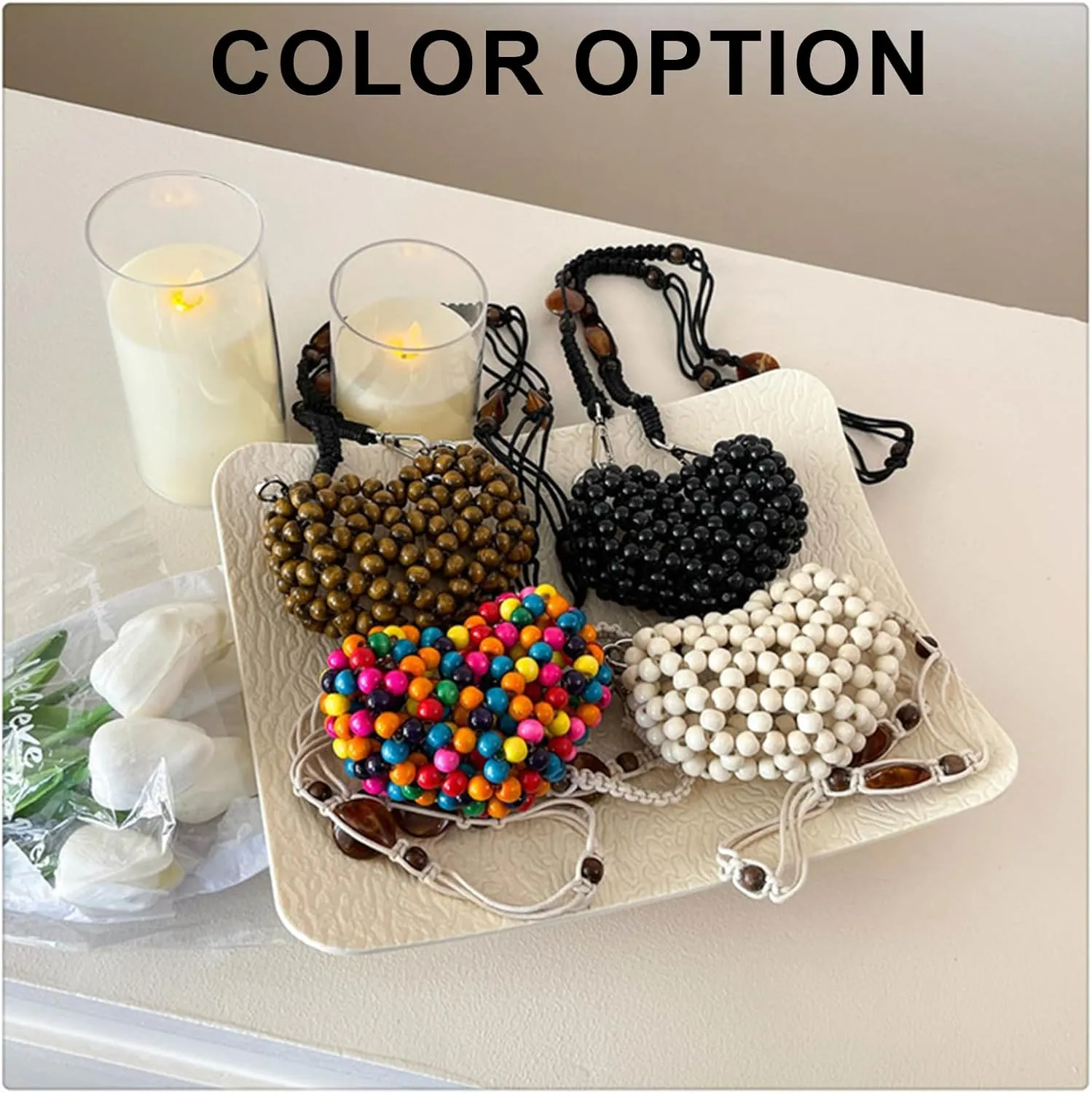 Beaded Purse Heart Mini Beaded Crossbody Bags for Women Cute Bag Fashion Purse with Rope Strap Party Beachy Bags