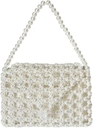 Beaded Purse Pearl Beaded Handbag for Women Beachy Dressy Evening Bags Wedding Guest Party Vacation Bridal Accessory Gift