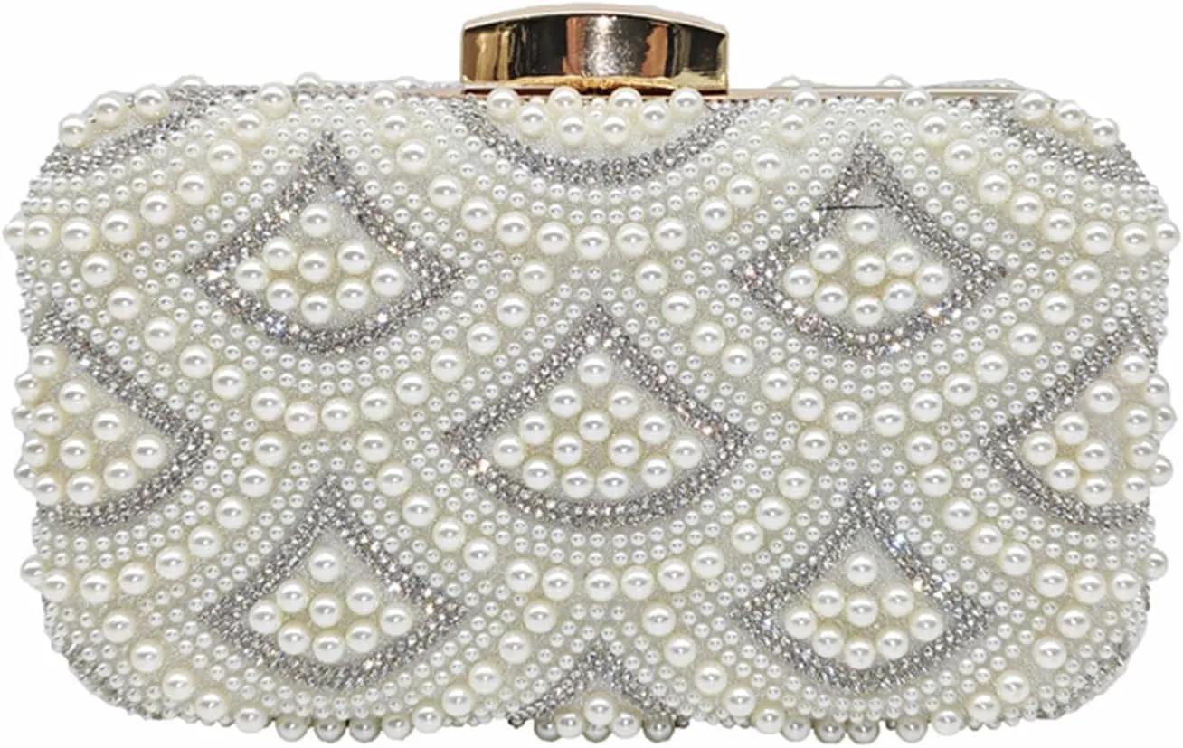 Beaded Purse Pearl Beaded Shell Print Evening Handbag for Women Dressy Fashionable Beachy Party Wedding Guest Clutch