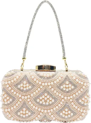 Beaded Purse Pearl Beaded Shell Print Evening Handbag for Women Dressy Fashionable Beachy Party Wedding Guest Clutch