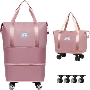 Beente Travel Bag with Wheels-(2025 New Large Capacity Travel Bag - Universal Wheel Removable) (Pink2,Wheel-equipped)