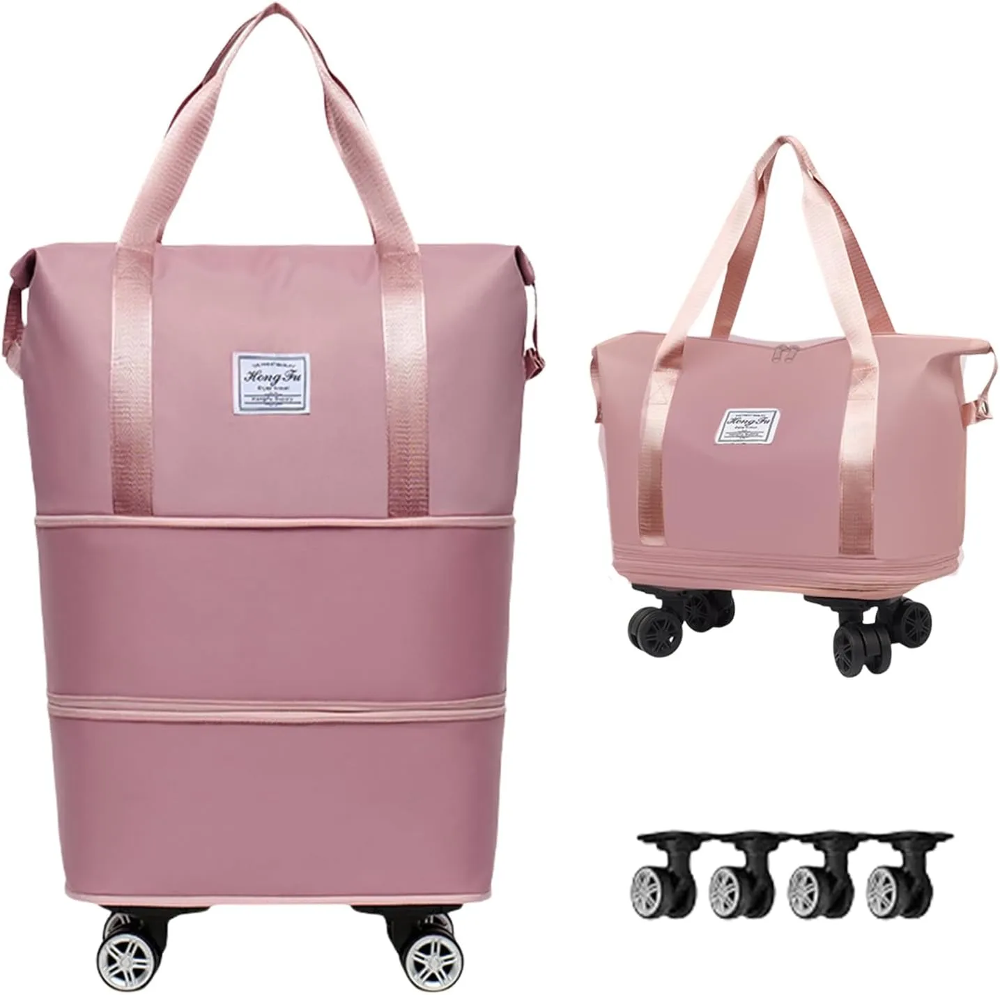 Beente Travel Bag with Wheels-(2025 New Large Capacity Travel Bag - Universal Wheel Removable) (Pink2,Wheel-equipped)