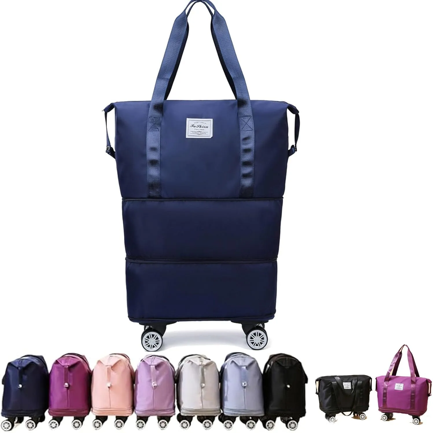 Beente Travel Bag With Wheels,Carry on Duffle Bag with Wheels, 2025 New Large Capacity Travel Bag - Universal Wheel Removable (Dark Blue)