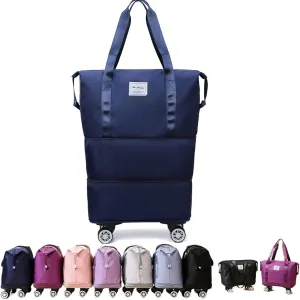 Beente Travel Bag With Wheels,Carry on Duffle Bag with Wheels, 2025 New Large Capacity Travel Bag - Universal Wheel Removable (Dark Blue)