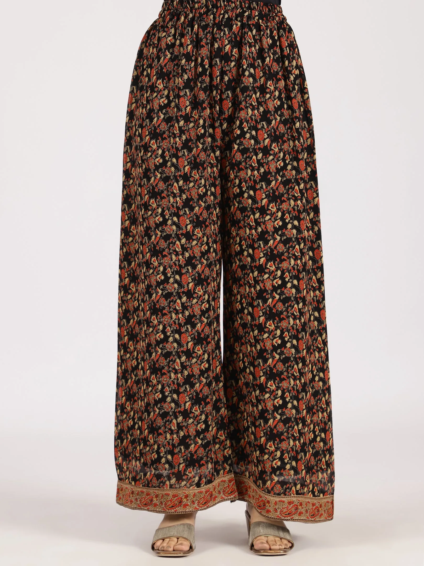 Black Layered Ethnic Kurta with Floral Printed Palazzo