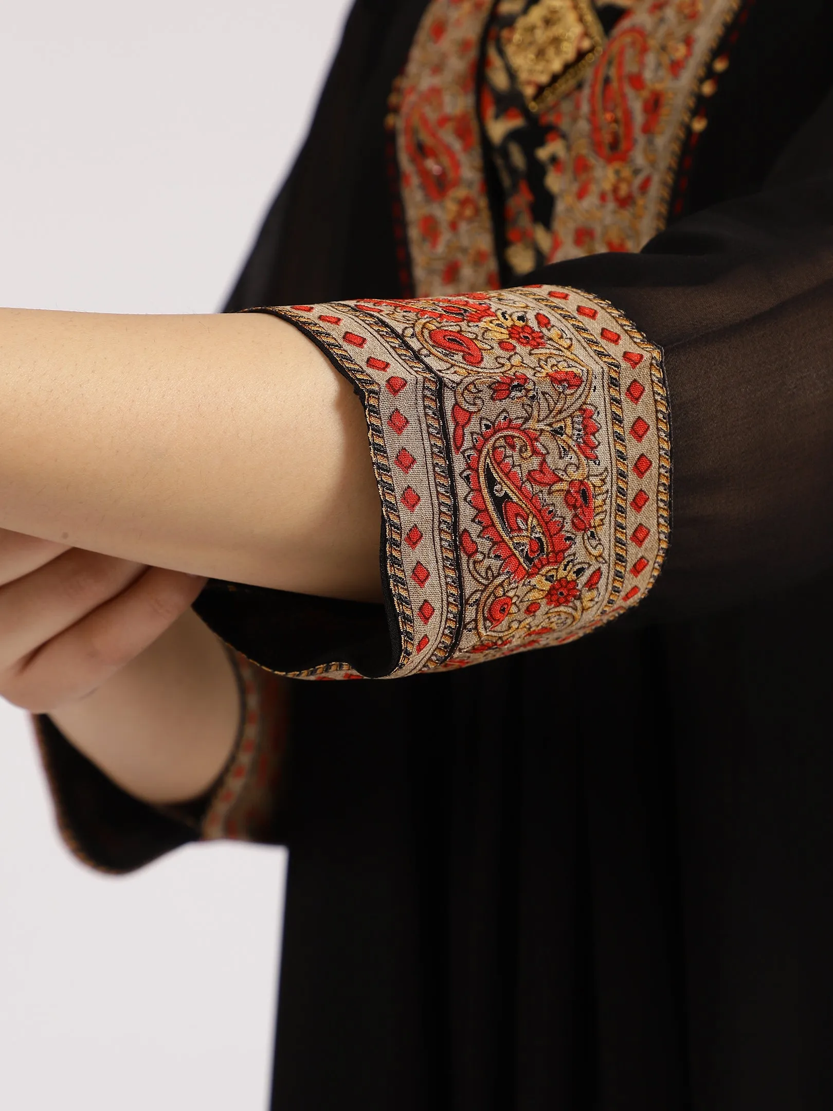 Black Layered Ethnic Kurta with Floral Printed Palazzo