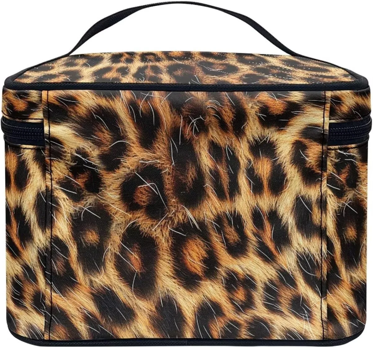 Boatee Animal Leopard Pattern Cosmetic Bag Zip Closure Makeup Bag Portable Cosmetics Bag Pouch Organizer Makeup Case Multi-Functional Brush Holder Tote Bag