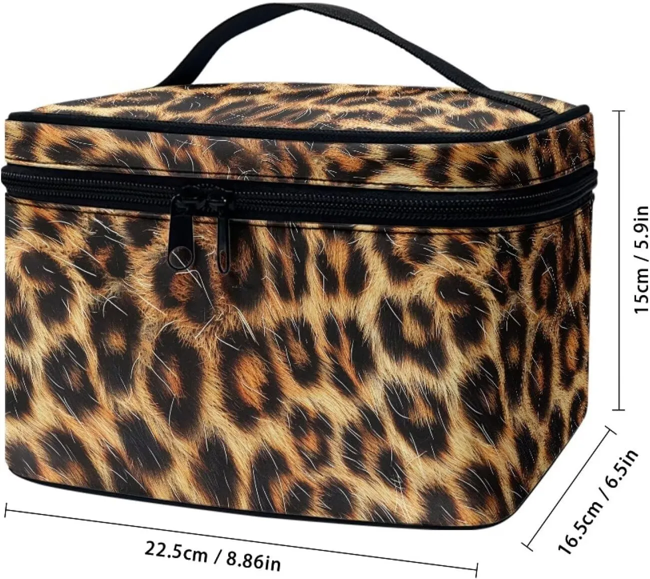 Boatee Animal Leopard Pattern Cosmetic Bag Zip Closure Makeup Bag Portable Cosmetics Bag Pouch Organizer Makeup Case Multi-Functional Brush Holder Tote Bag