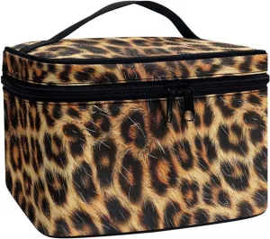 Boatee Animal Leopard Pattern Cosmetic Bag Zip Closure Makeup Bag Portable Cosmetics Bag Pouch Organizer Makeup Case Multi-Functional Brush Holder Tote Bag