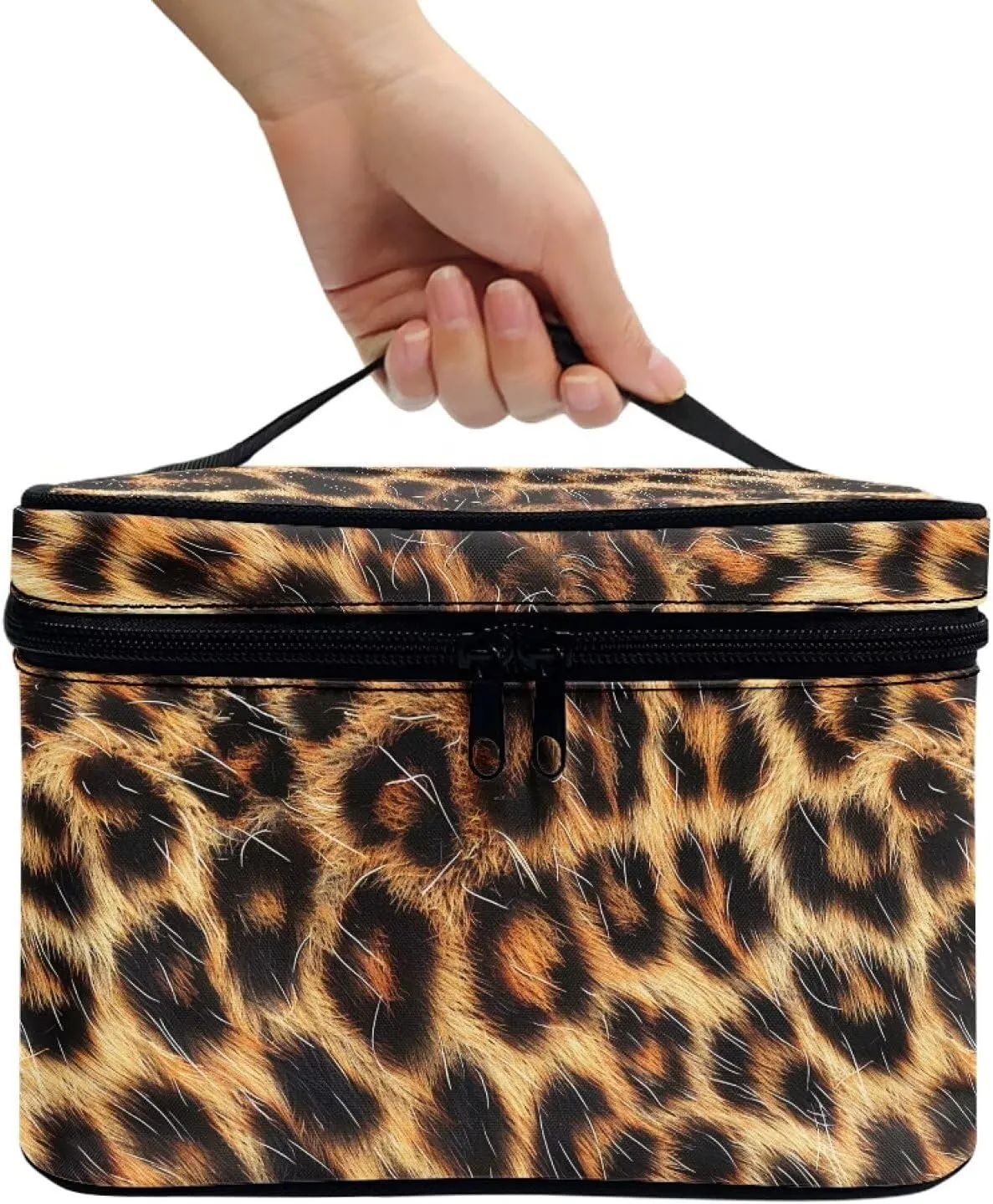 Boatee Animal Leopard Pattern Cosmetic Bag Zip Closure Makeup Bag Portable Cosmetics Bag Pouch Organizer Makeup Case Multi-Functional Brush Holder Tote Bag