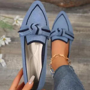 Bow Accent Contrast Trim Point Toe Flat Sneakers