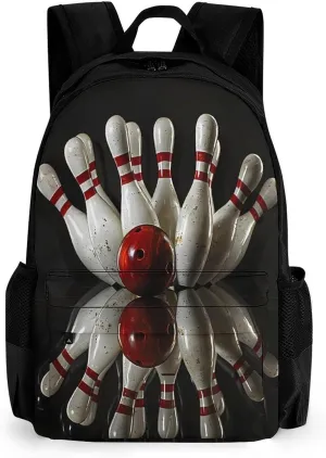 Bowling Ball Strikes Bowling Pins Sports Backpack Lightweight Laptop Backpack Work Backpack Carry-on Travel Backpack for Men Women
