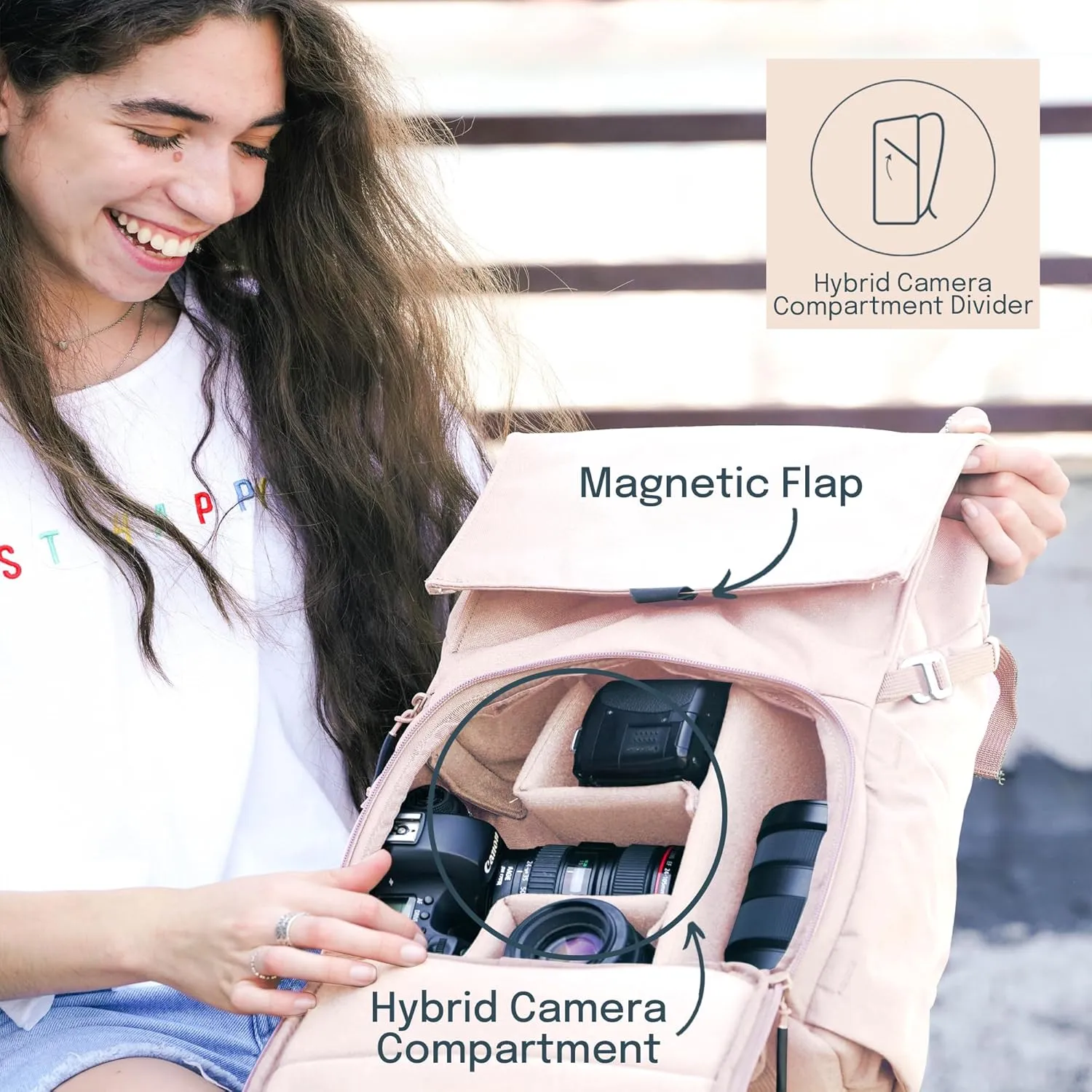 BREVITE - The Runner - Compact Camera Backpacks for Photographers - A Minimalist & Travel-friendly Photography Backpack Compatible With Both Laptop & DSLR Accessories 18L (Blush Pink)