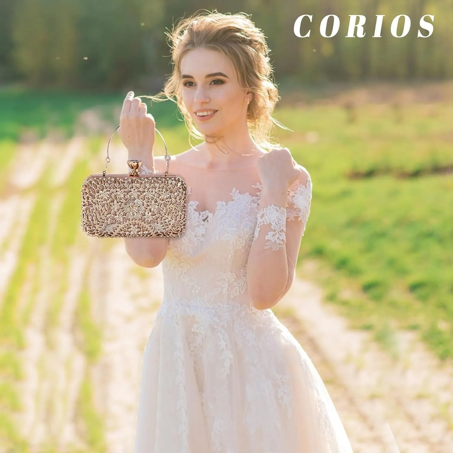 Bridal Wedding Handbag Crystal Clutch Glitter Shoulder Elegant Crossbody Rhinestone Evening for Women
