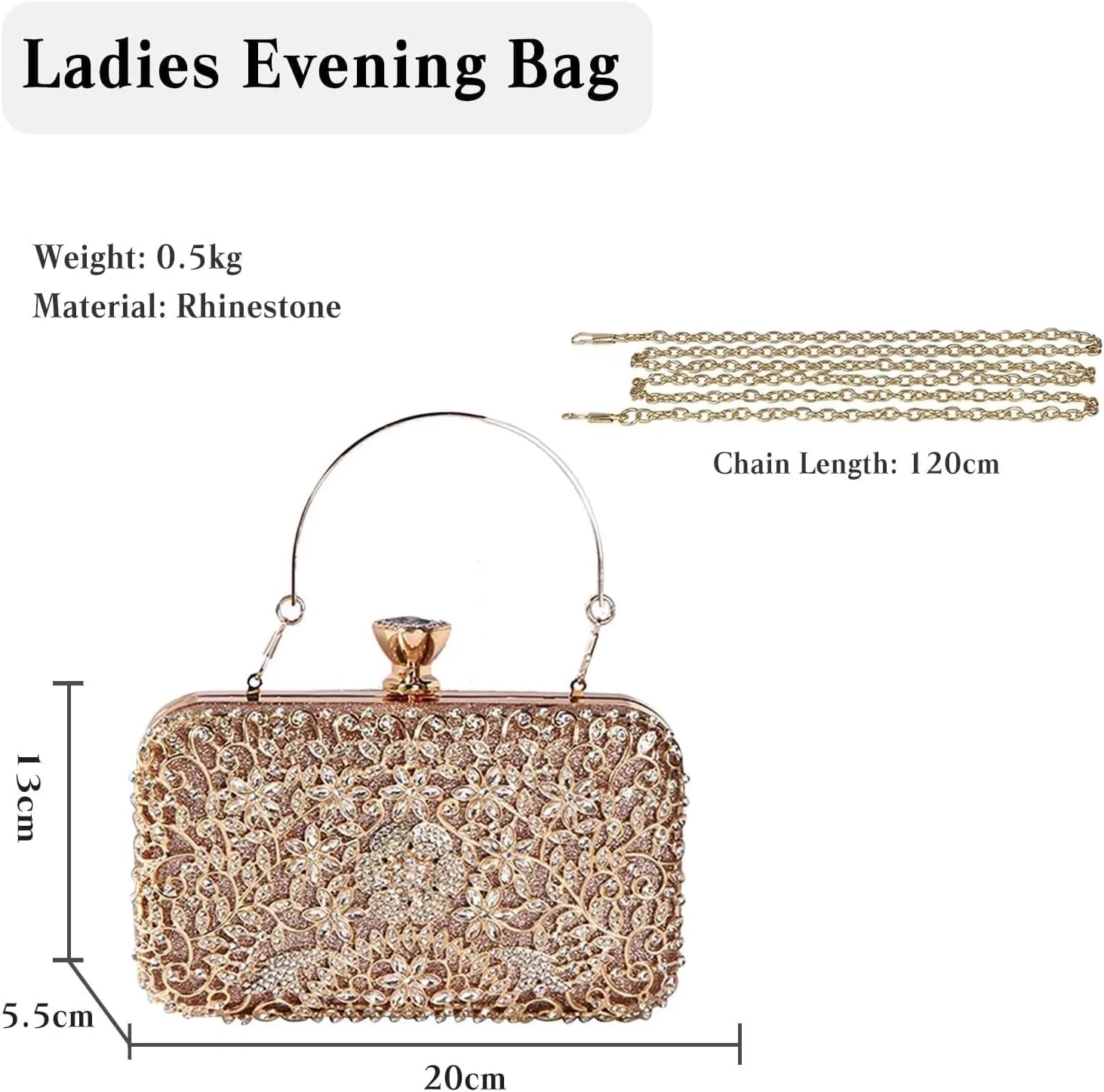 Bridal Wedding Handbag Crystal Clutch Glitter Shoulder Elegant Crossbody Rhinestone Evening for Women
