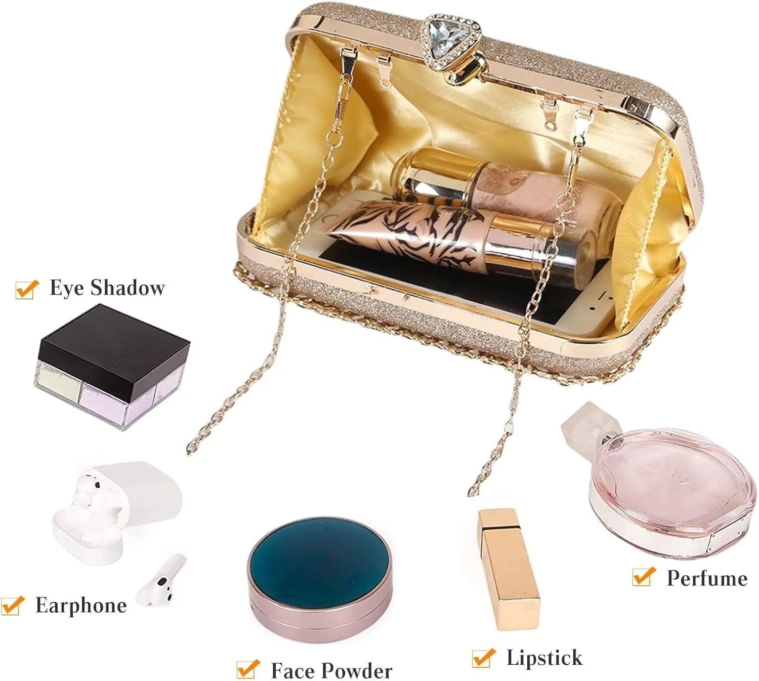 Bridal Wedding Handbag Crystal Clutch Glitter Shoulder Elegant Crossbody Rhinestone Evening for Women