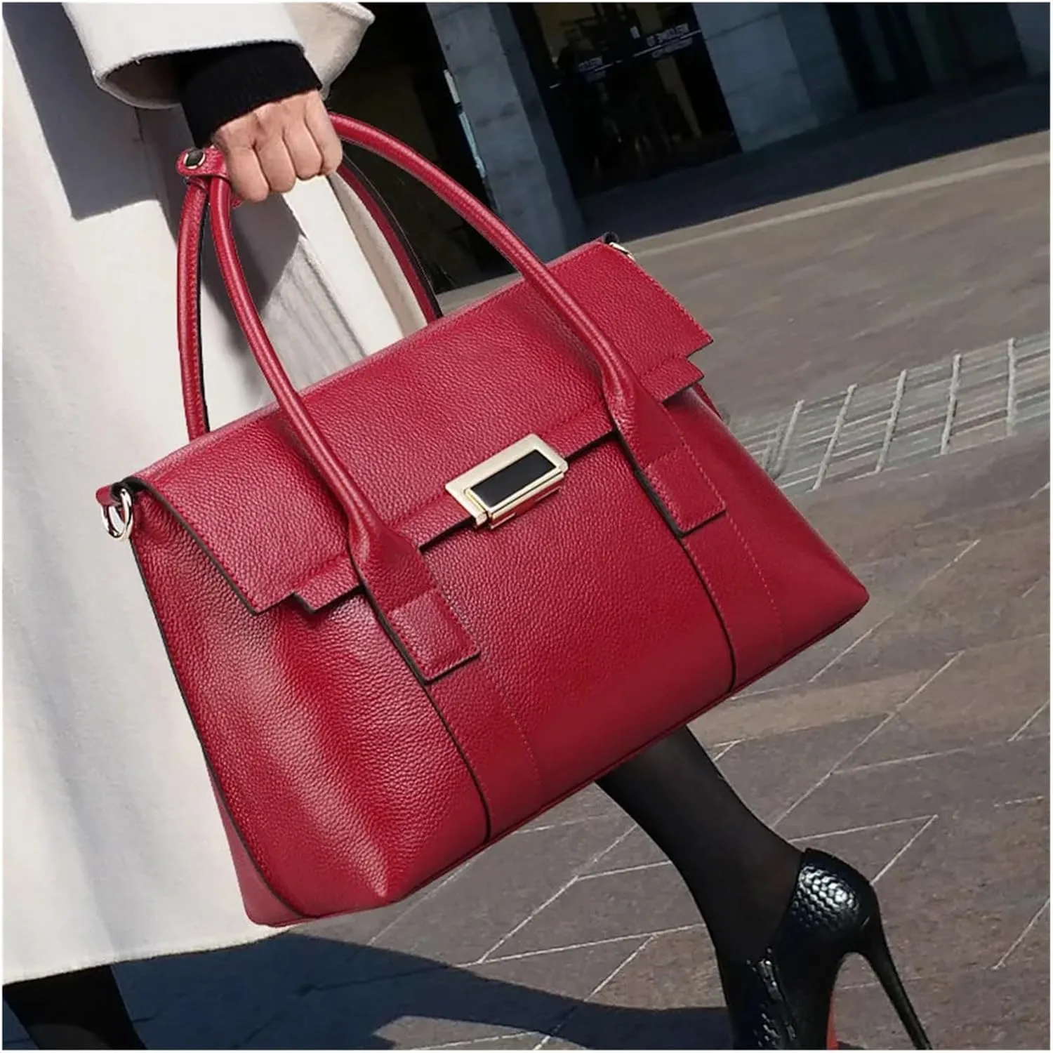 Briefcases Genuine Leather Briefcase Women Handbags Large Capacity Ladies Fashion Shoulder Messenger Bags(Brown)