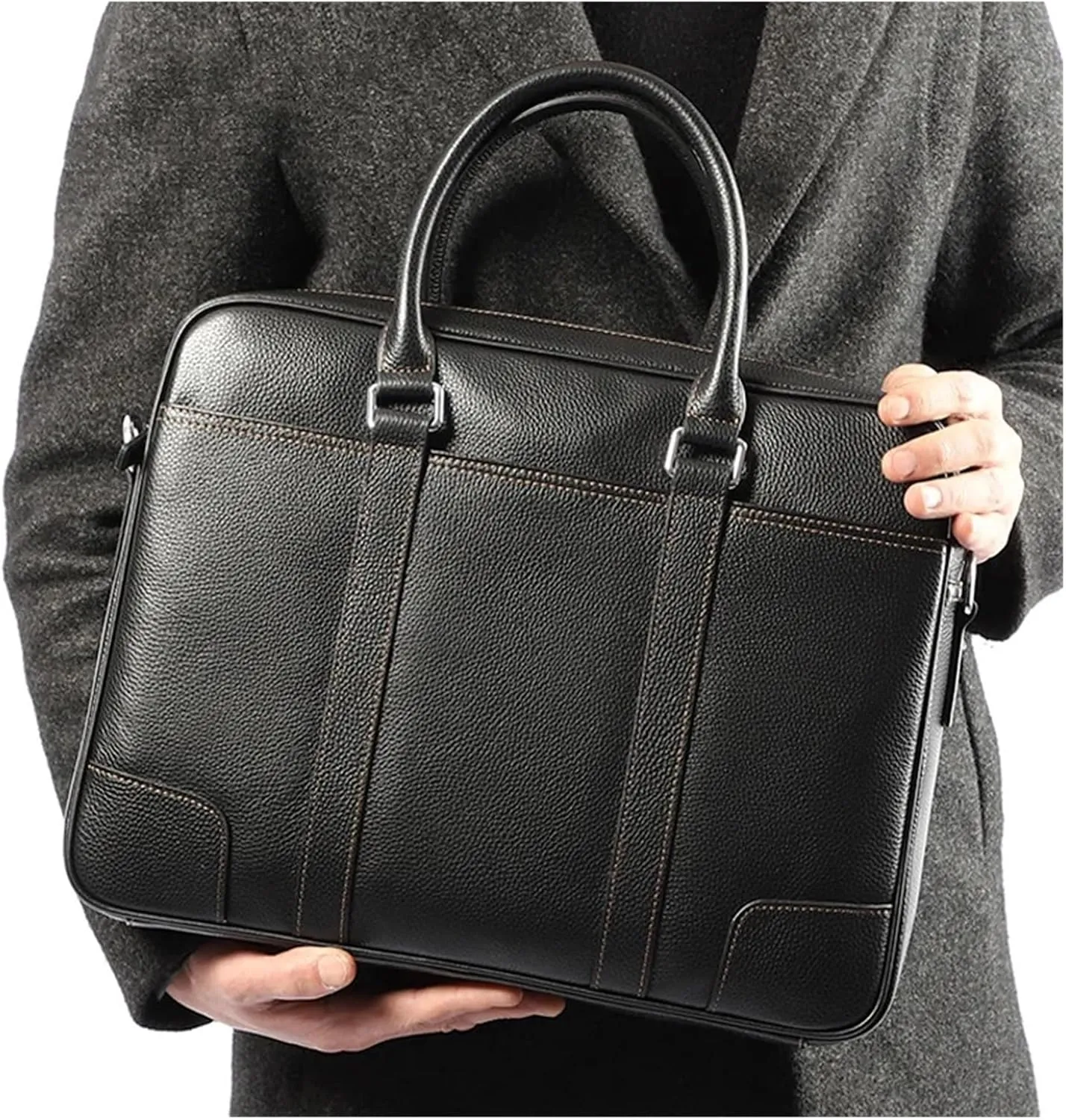 Briefcases Man Briefcase Genuine Leather Men Bag Fashion Male Shoulder Laptop Bag Handbag Business(Color 2)