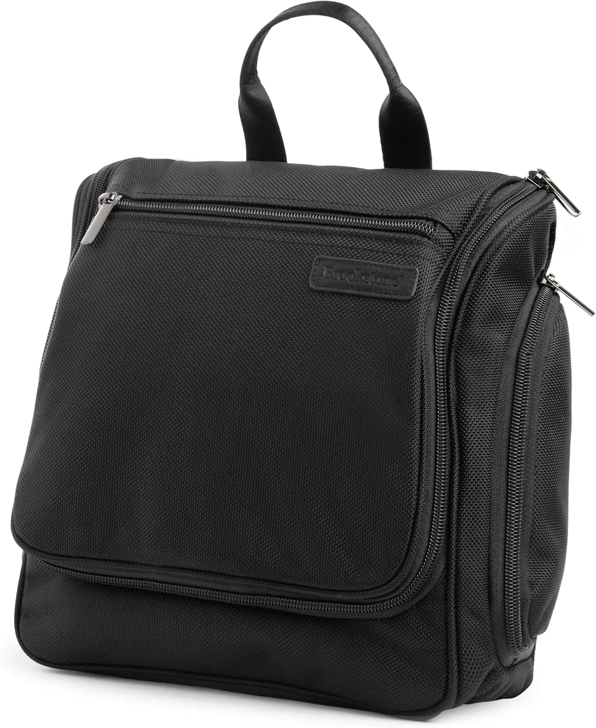 Brookstone Travel Toiletries Bag with Hanging Hook - Large Multi Functional Carrying Toiletry Pouch for Vacations, Airplanes, Trains, Buses, and Cars, Black