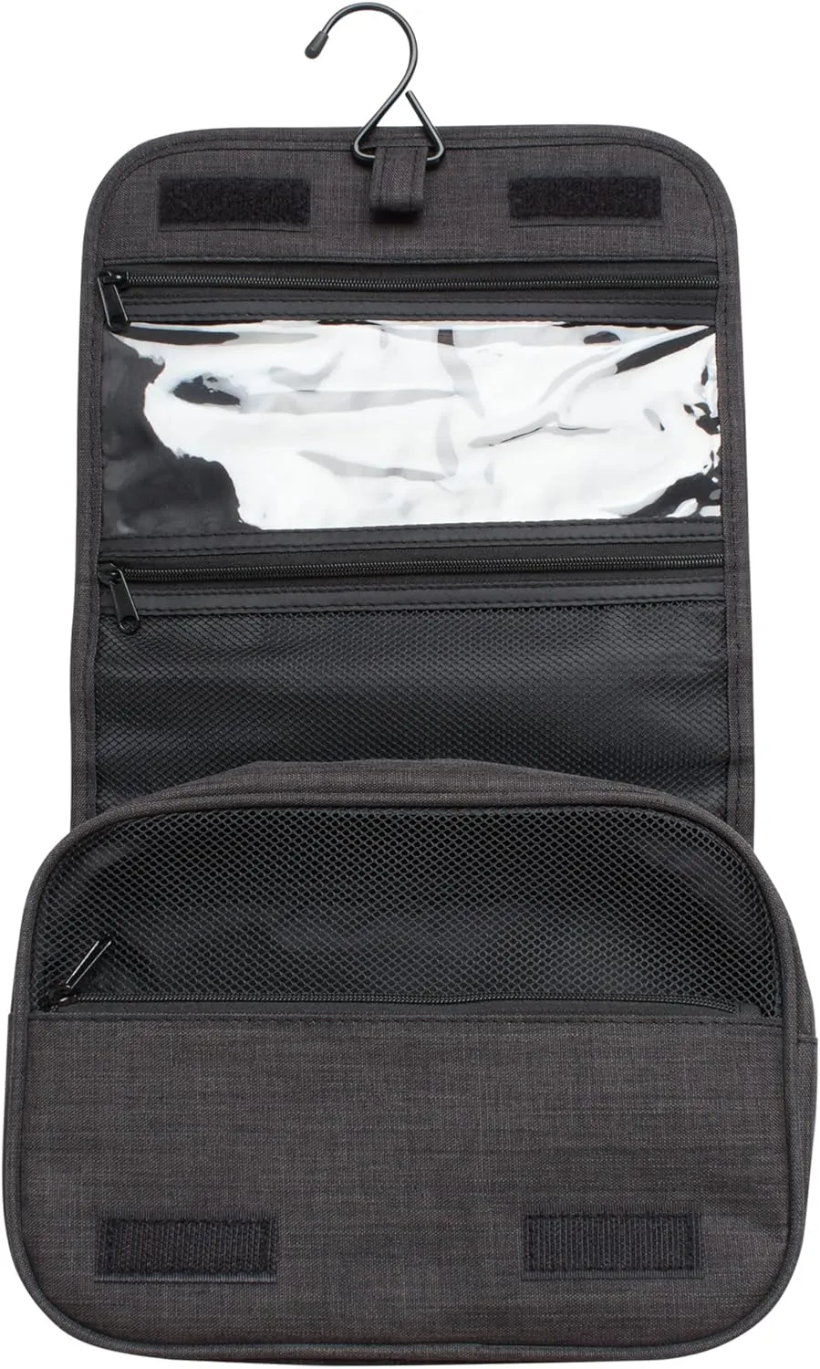 Brookstone Travel Toiletries Bag with Hanging Hook - Large Multi Functional Carrying Toiletry Pouch for Vacations, Airplanes, Trains, Buses, and Cars, Black