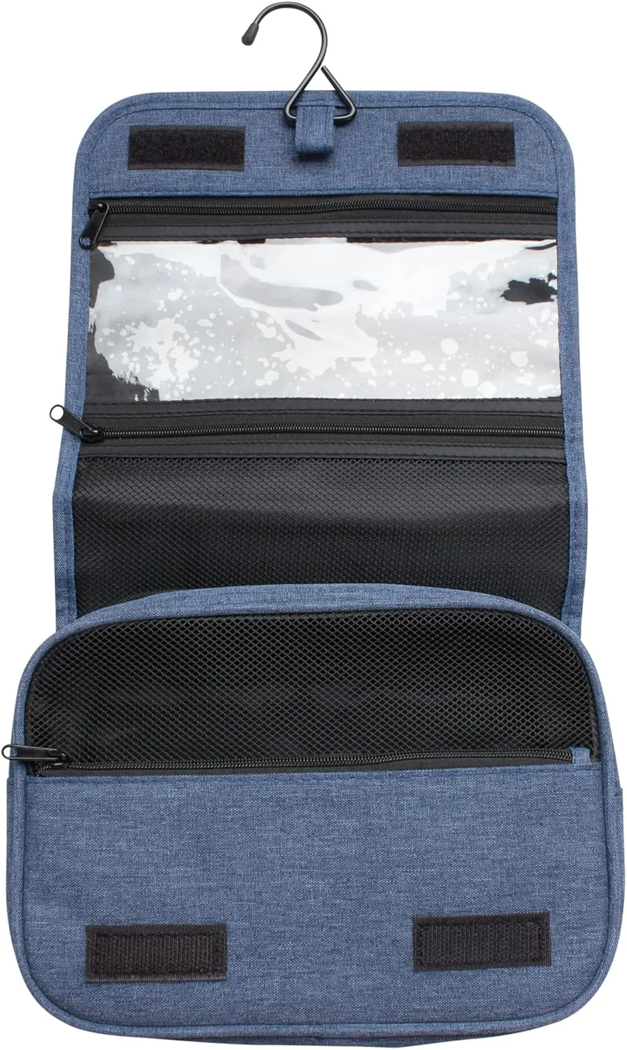 Brookstone Travel Toiletries Bag with Hanging Hook - Large Multi Functional Carrying Toiletry Pouch for Vacations, Airplanes, Trains, Buses, and Cars, Blue