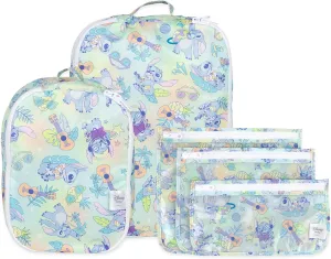 Bumkins Packing Cubes and TSA Approved Pouches for Travel Bag, Organize Luggage with Compression Bags, Essential Traveling Accessories to Pack Clothes, Toiletries, Carryon Suitcase, 5-pc Disney Stitch